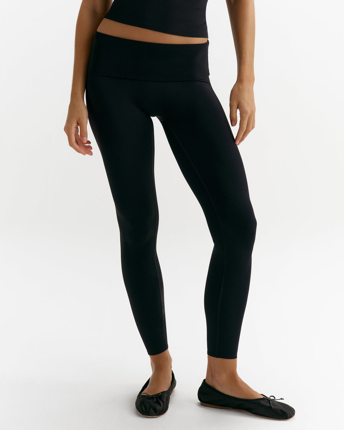 Fold Over Yoga Leggings - Black