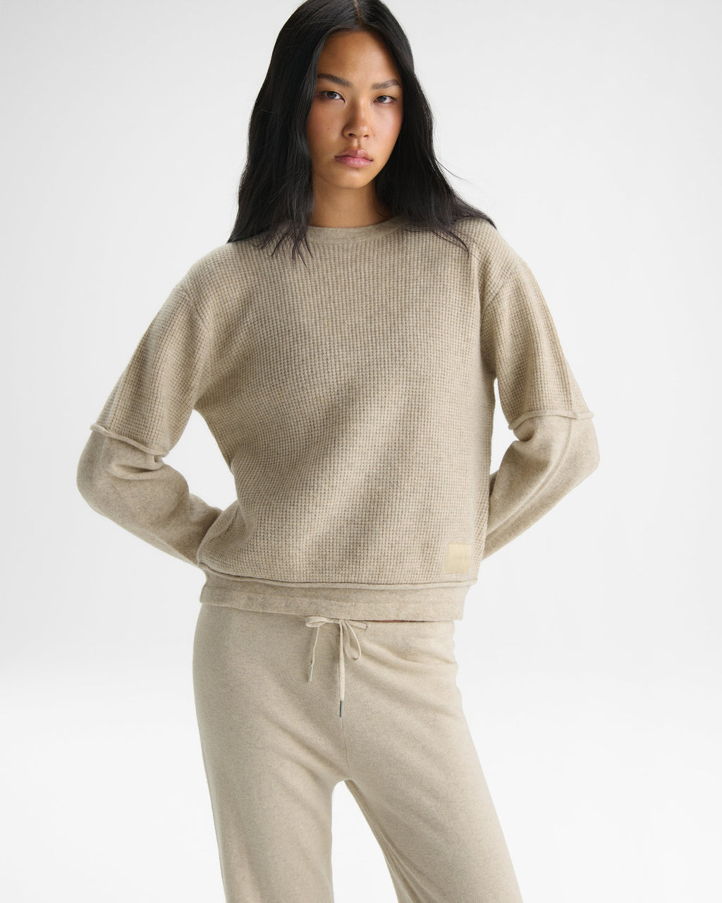 Double Layered Cashmere Blend Top - Oatmeal Marl