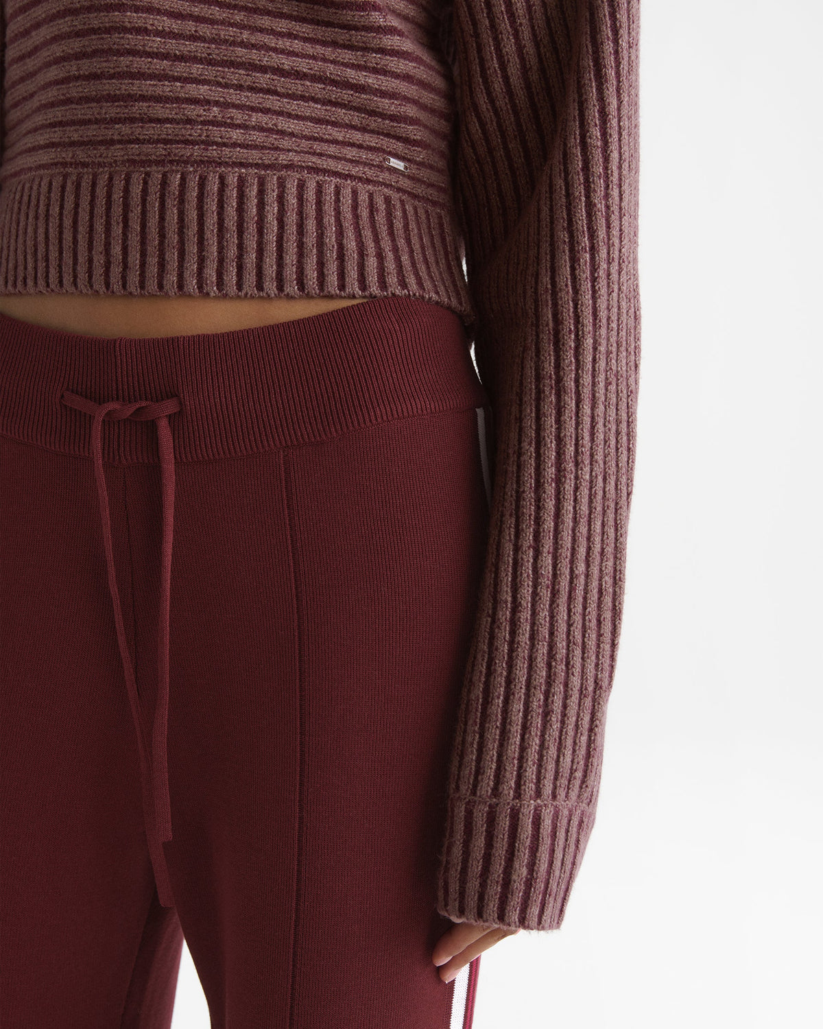 Two Tone Rib Knit Funnel Sweatshirt - Damson