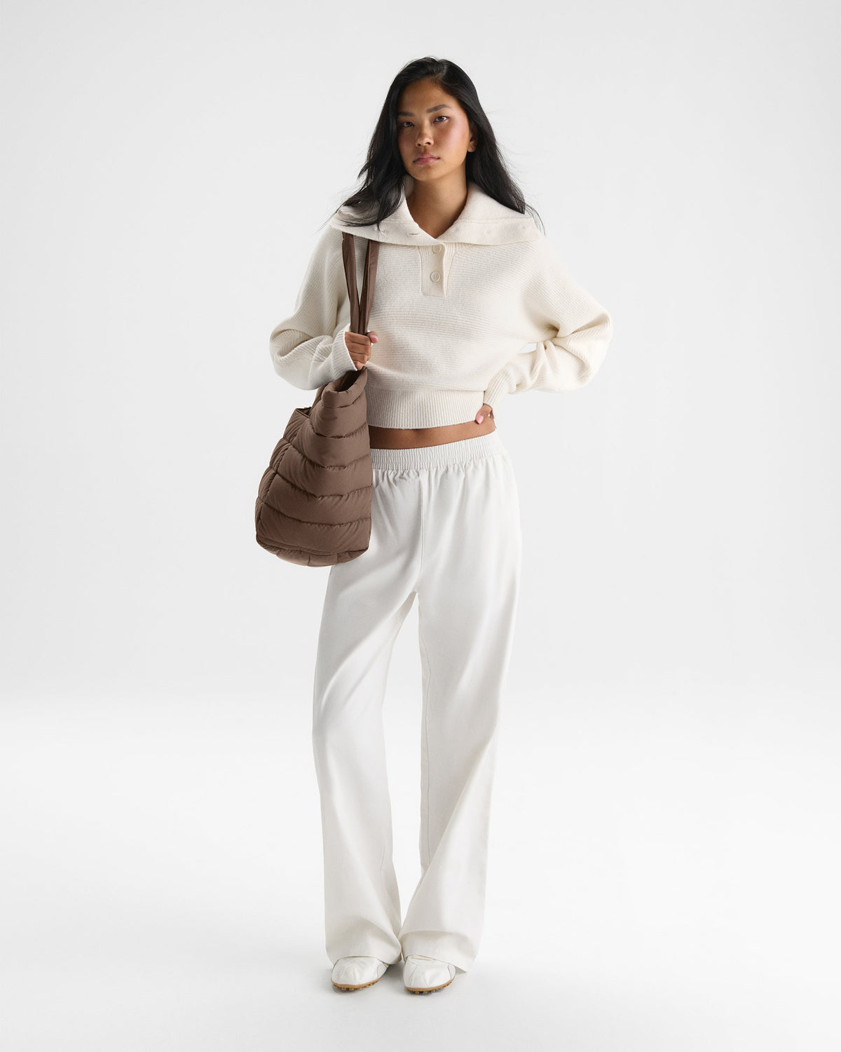 Rib Knit Funnel Sweatshirt - Marshmallow White