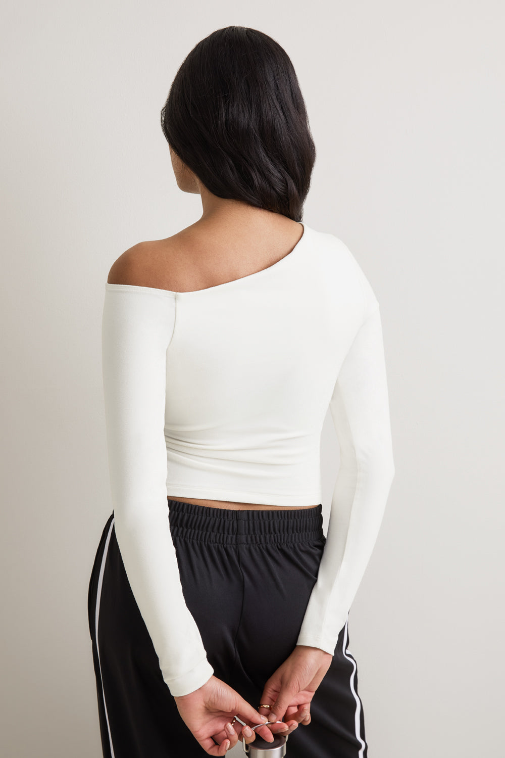 365 Asymmetric Ruched Long Sleeve Top - Coconut Milk
