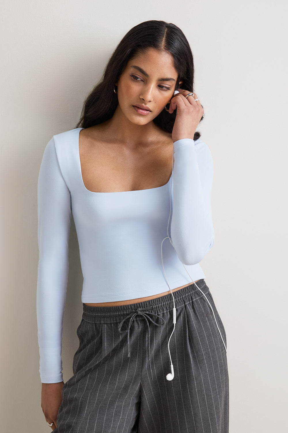 365 Square Neck Long Sleeve Top - Baby Blue