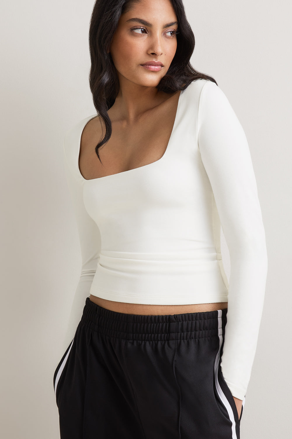 365 Square Neck Long Sleeve Top - Coconut Milk