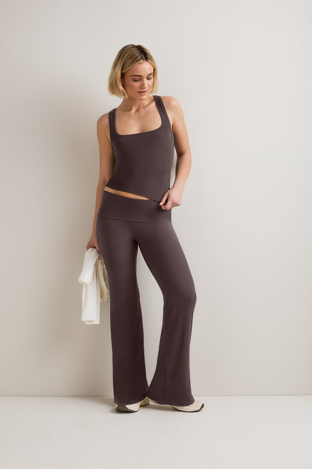 365 Rib Fold Waist Flared Trousers - Espresso