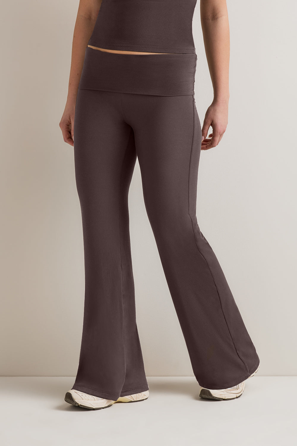 365 Rib Fold Waist Flared Trousers - Espresso