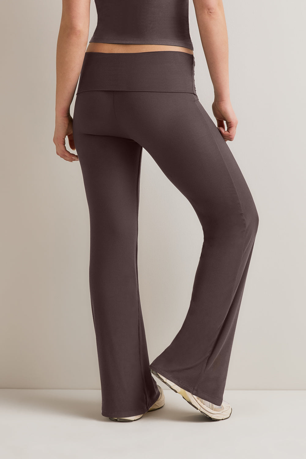 365 Rib Fold Waist Flared Trousers - Espresso