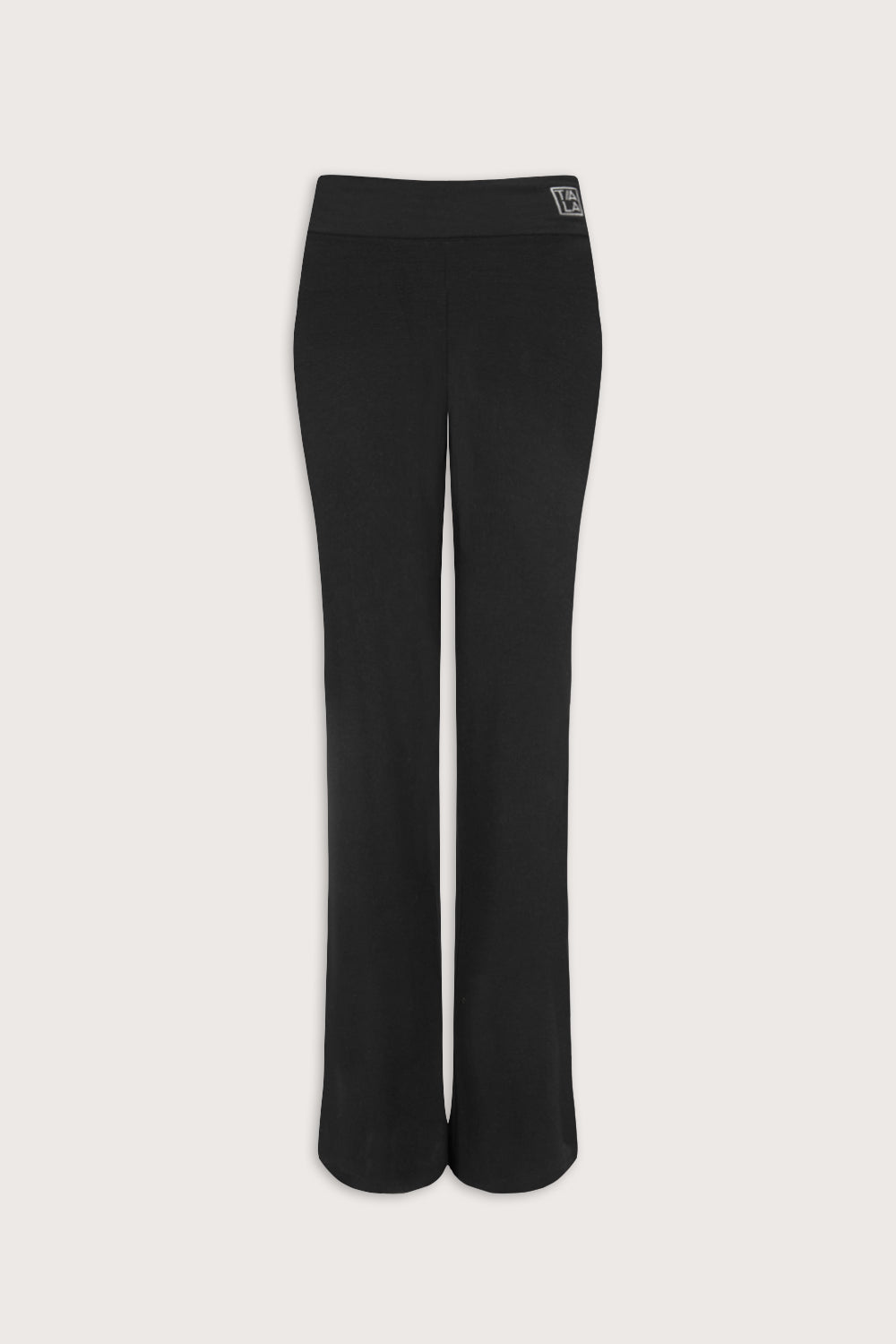 365  Rib Fold Waist Logo Flared Trousers - Shadow Black