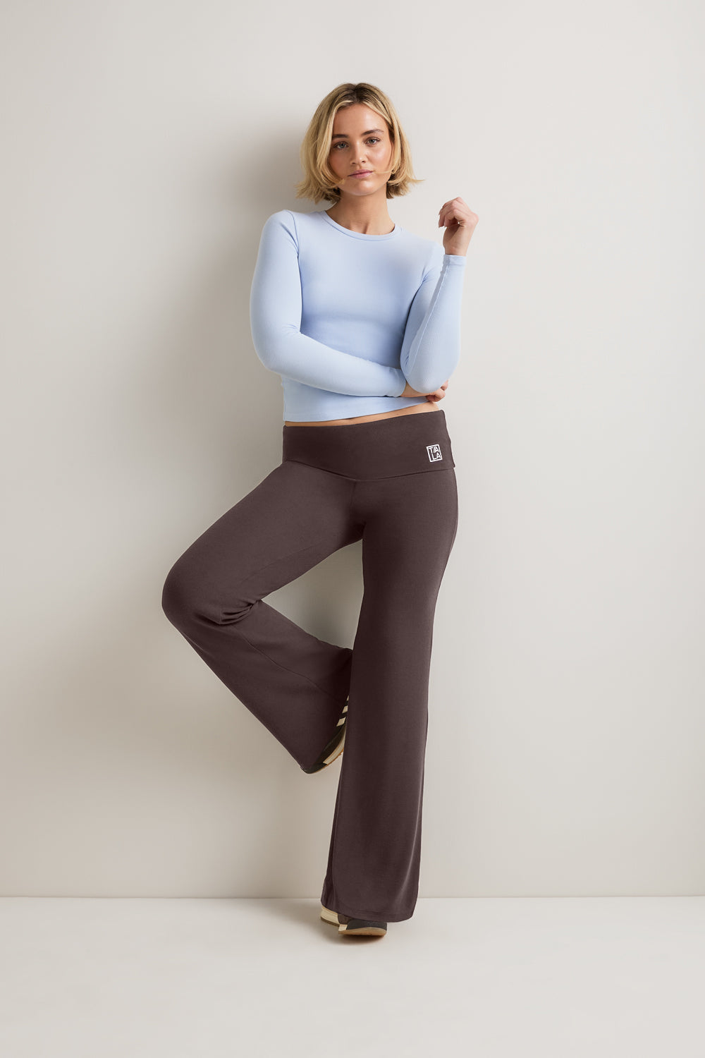 365  Rib Fold Waist Logo Flared Trousers - Espresso