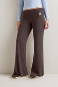 365  Rib Fold Waist Logo Flared Trousers - Espresso
