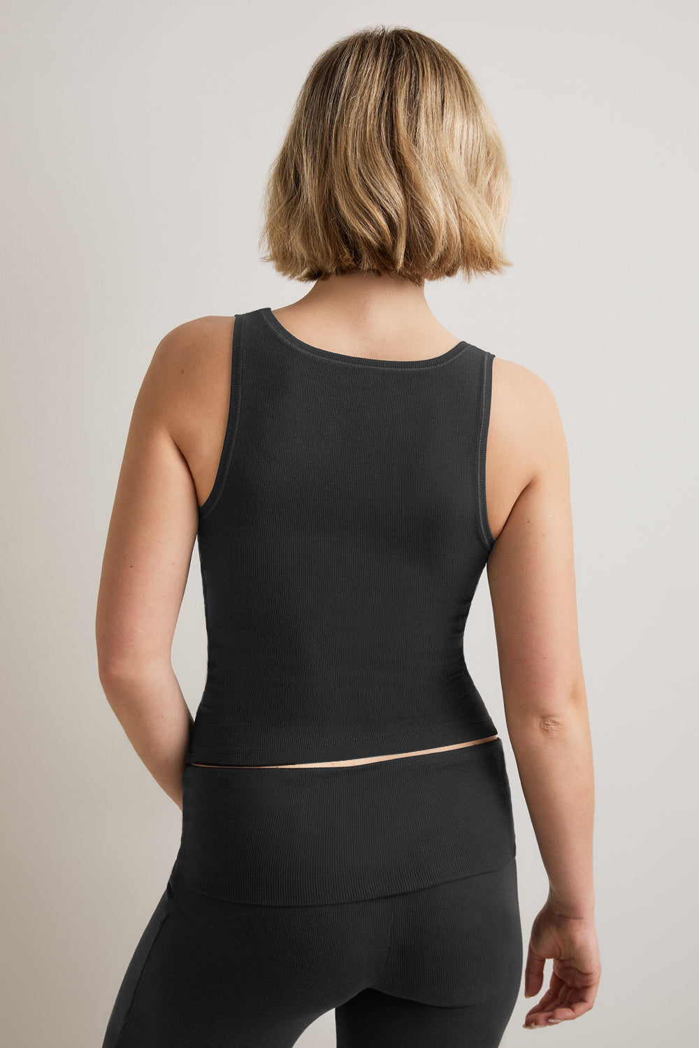 365 Rib Square Neck Vest - Shadow Black
