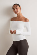 365 Rib Off Shoulder Top - Coconut Milk