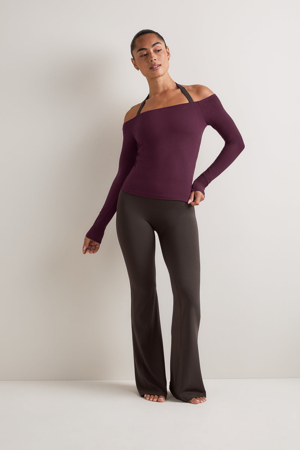 365 Rib Off Shoulder Top - Fig