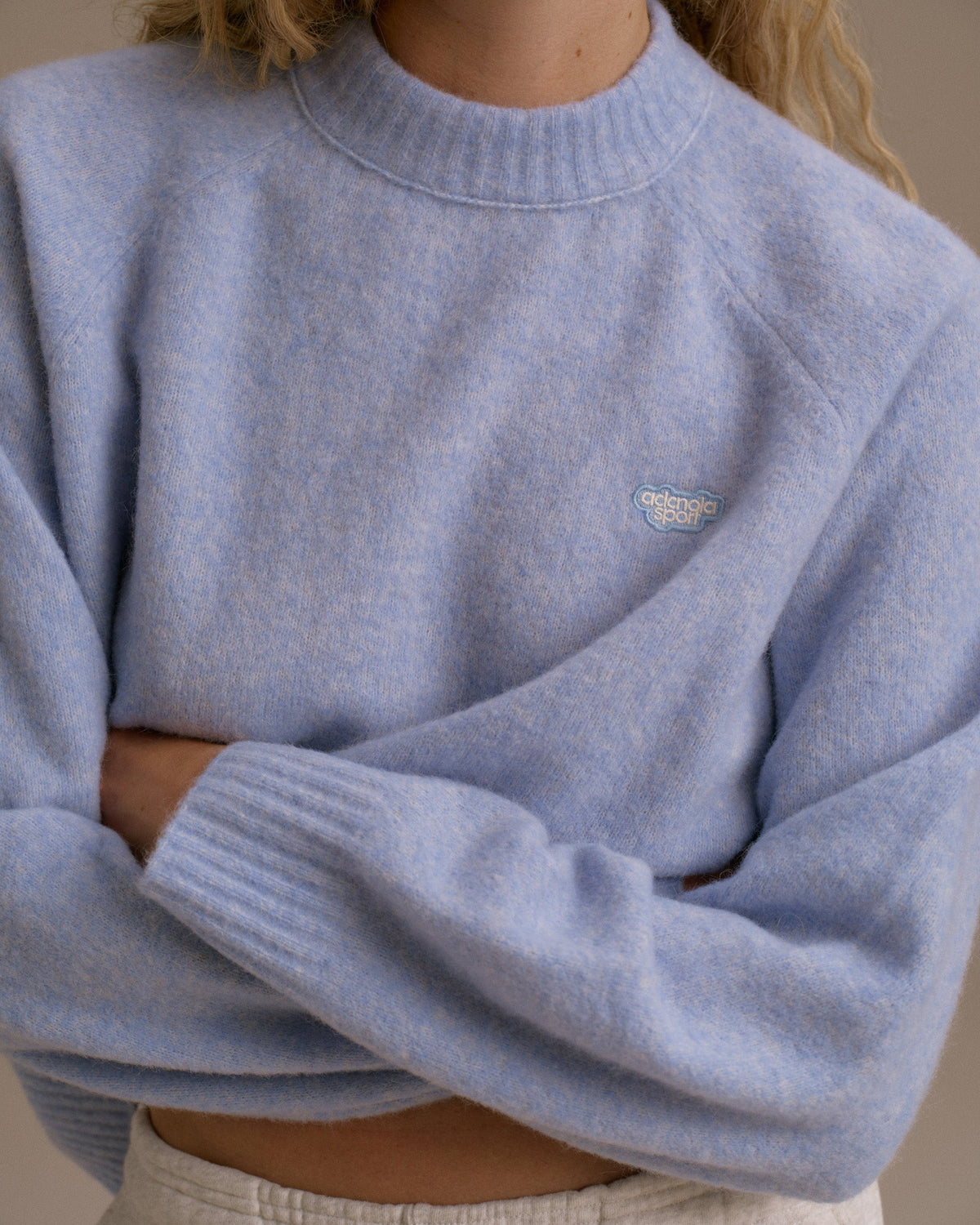 Knit Oversized Crew Sweatshirt - Baby Blue