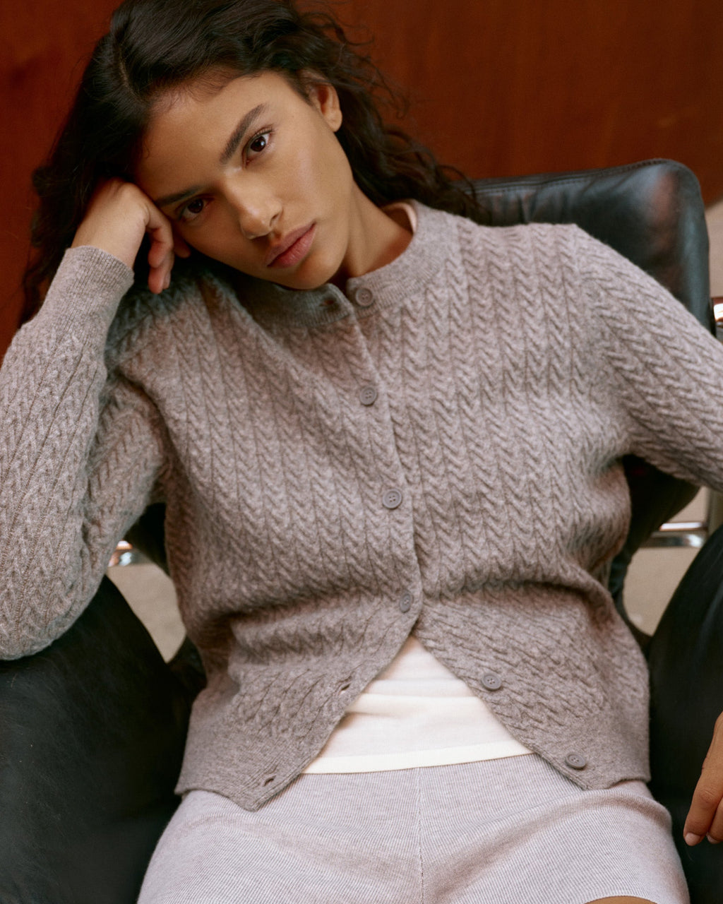 Cable Knit Cardigan - Dark Grey Melange