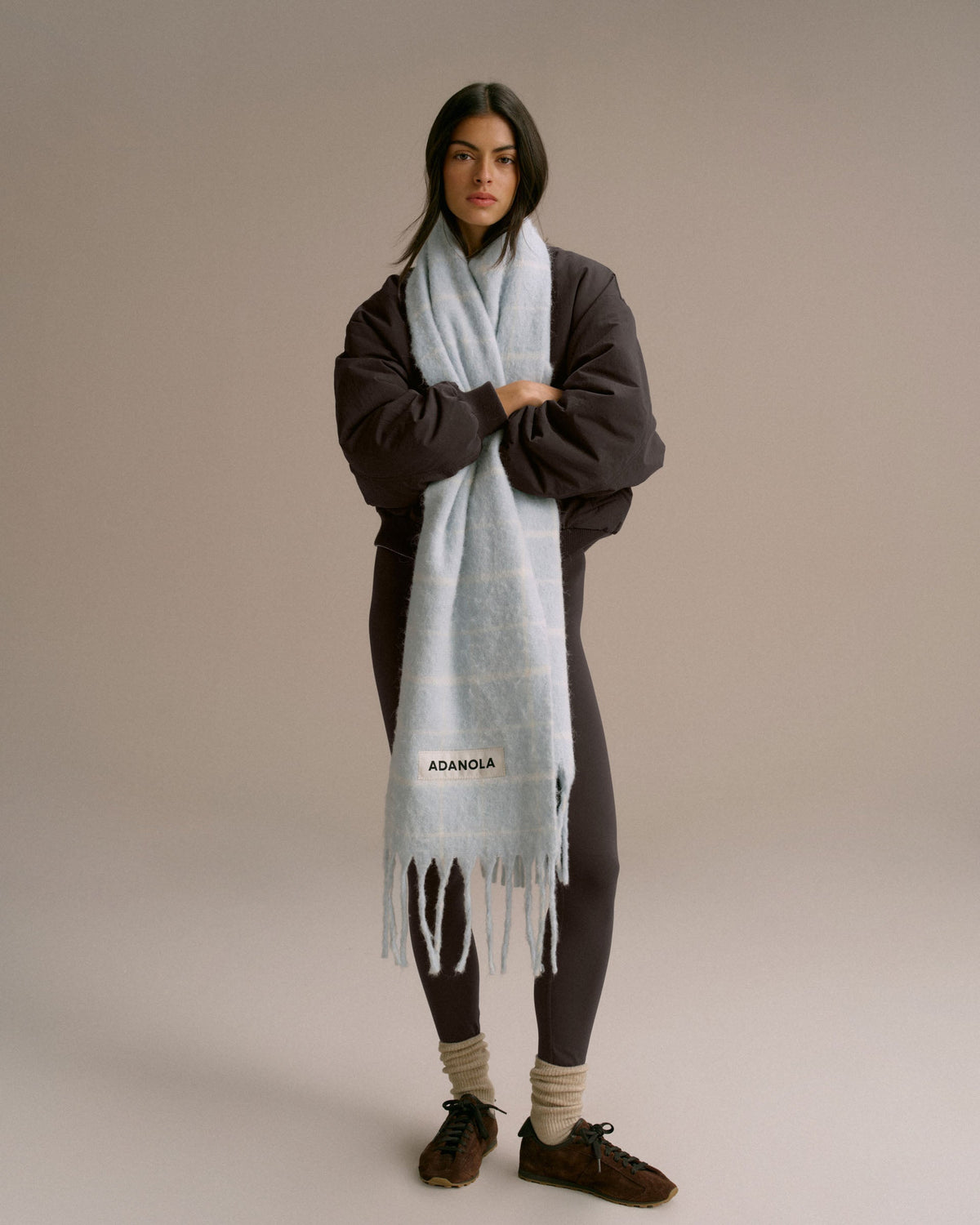Brushed Checked Scarf - Light Blue