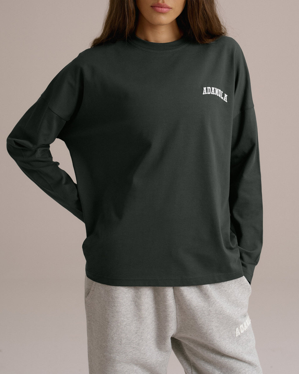 Drop Shoulder Long Sleeve T-shirt - Moss Green
