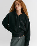 Knit Hooded Bomber Jacket - Black