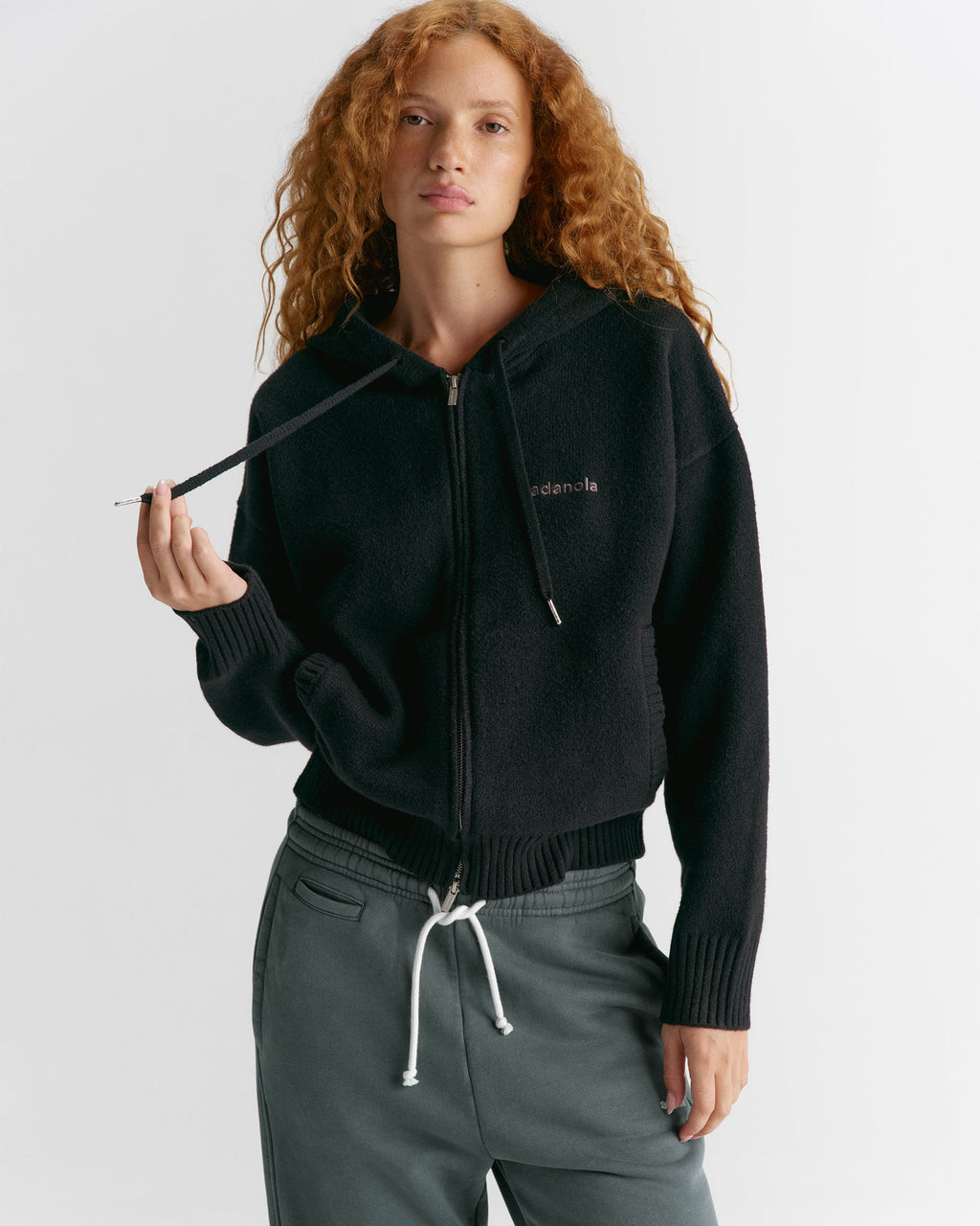Knit Hooded Bomber Jacket - Black