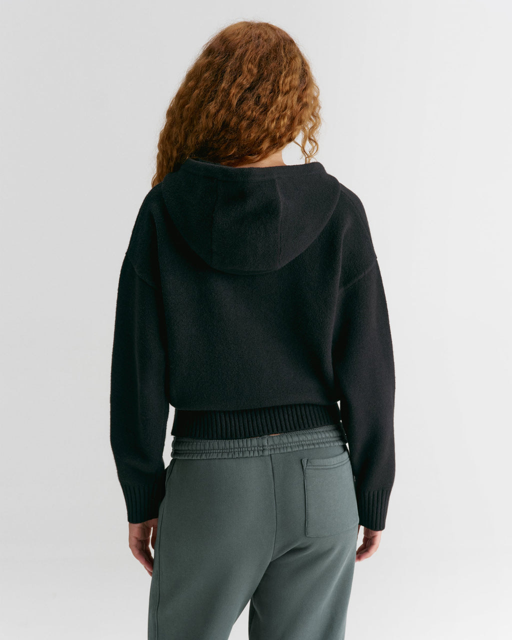 Knit Hooded Bomber Jacket - Black