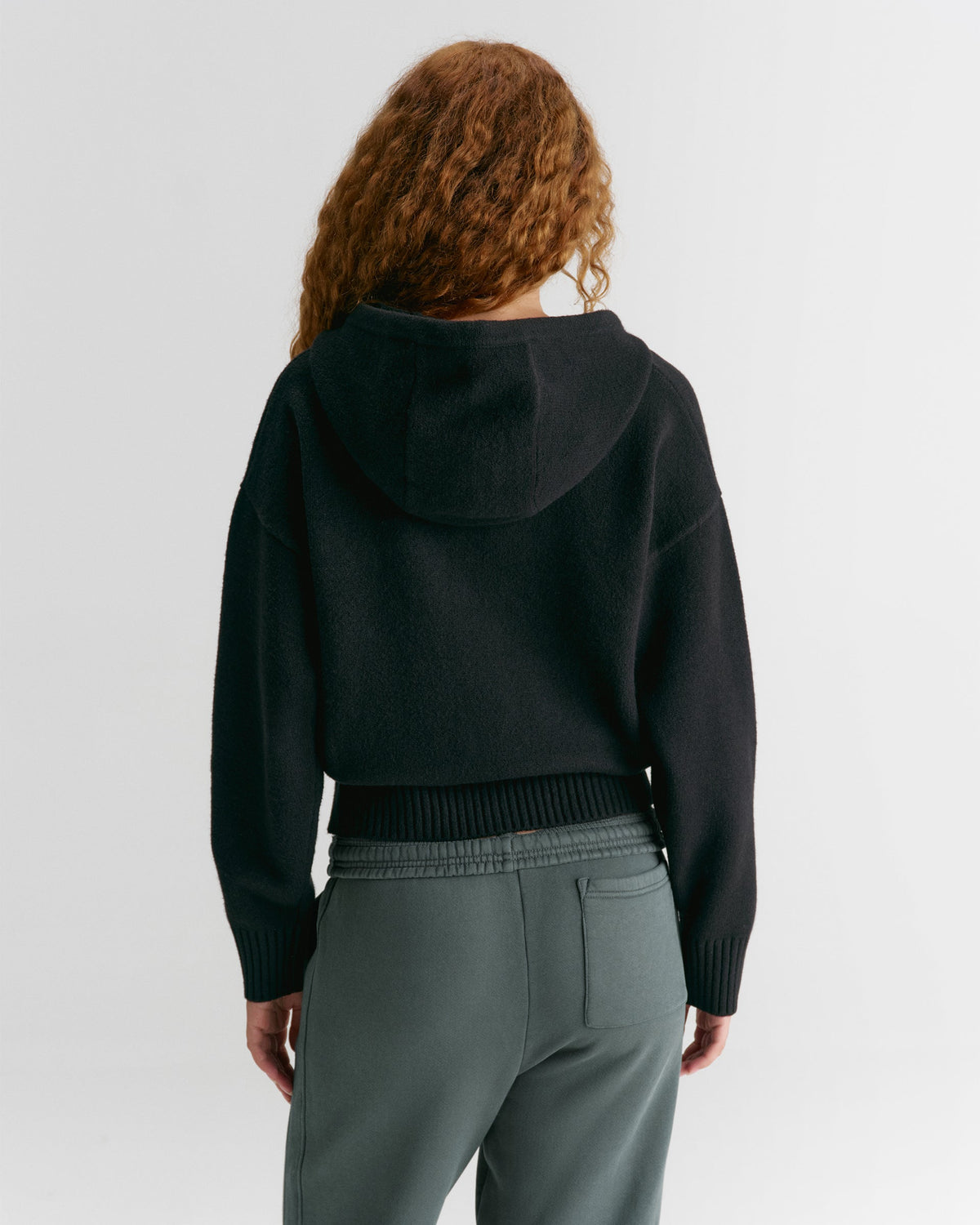 Knit Hooded Bomber Jacket - Black