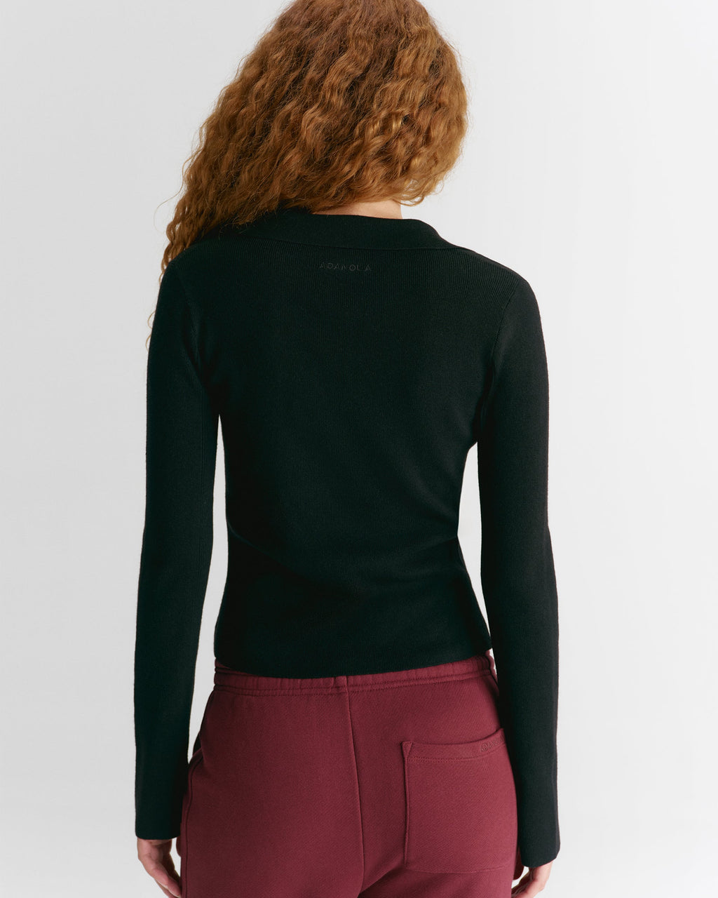 Knit Collar Long Sleeve Top - Black
