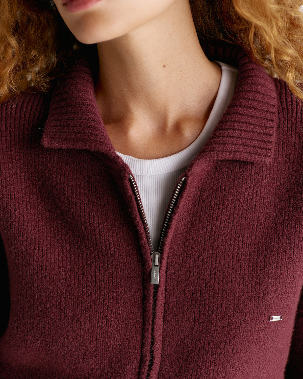 Knit Collared Bomber Jacket - Damson
