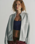 Ribbed Zip Through Knit Sweatshirt - Light Grey Melange