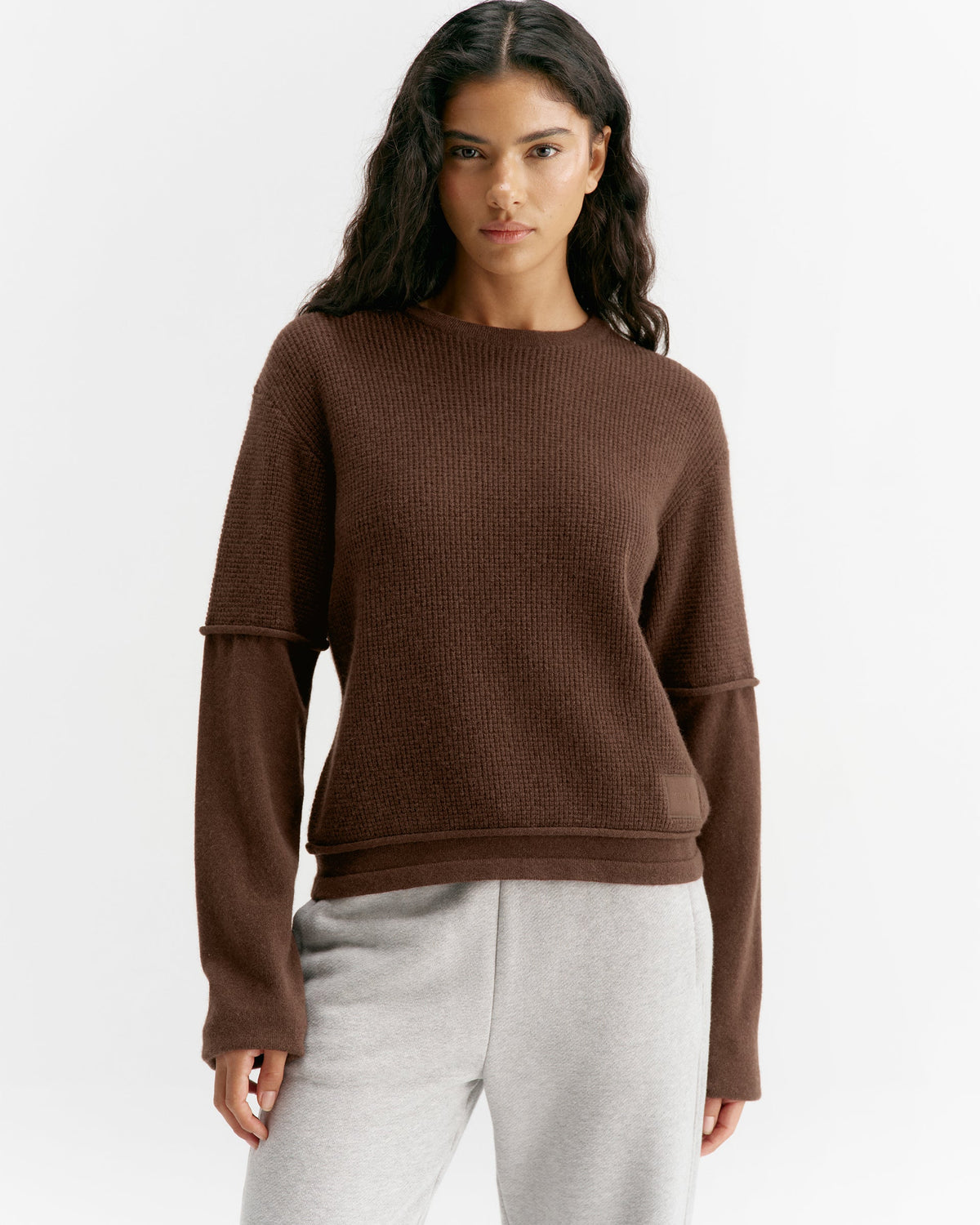 Double Layered Cashmere Blend Top - Chocolate Brown