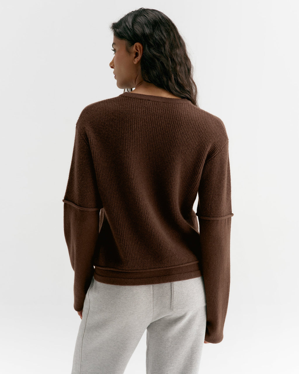 Double Layered Cashmere Blend Top - Chocolate Brown