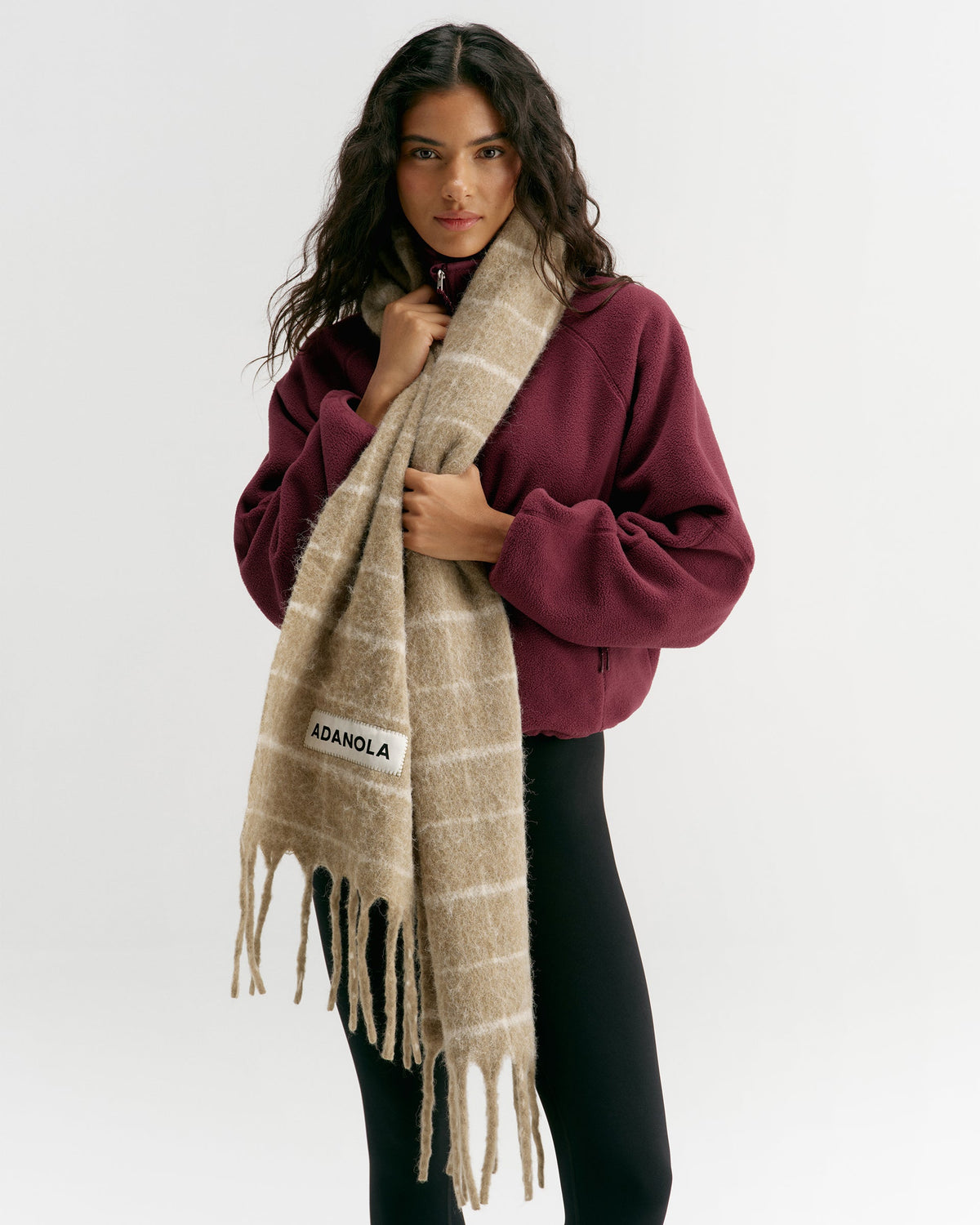 Brushed Checked Scarf - Stone/Marshmallow White