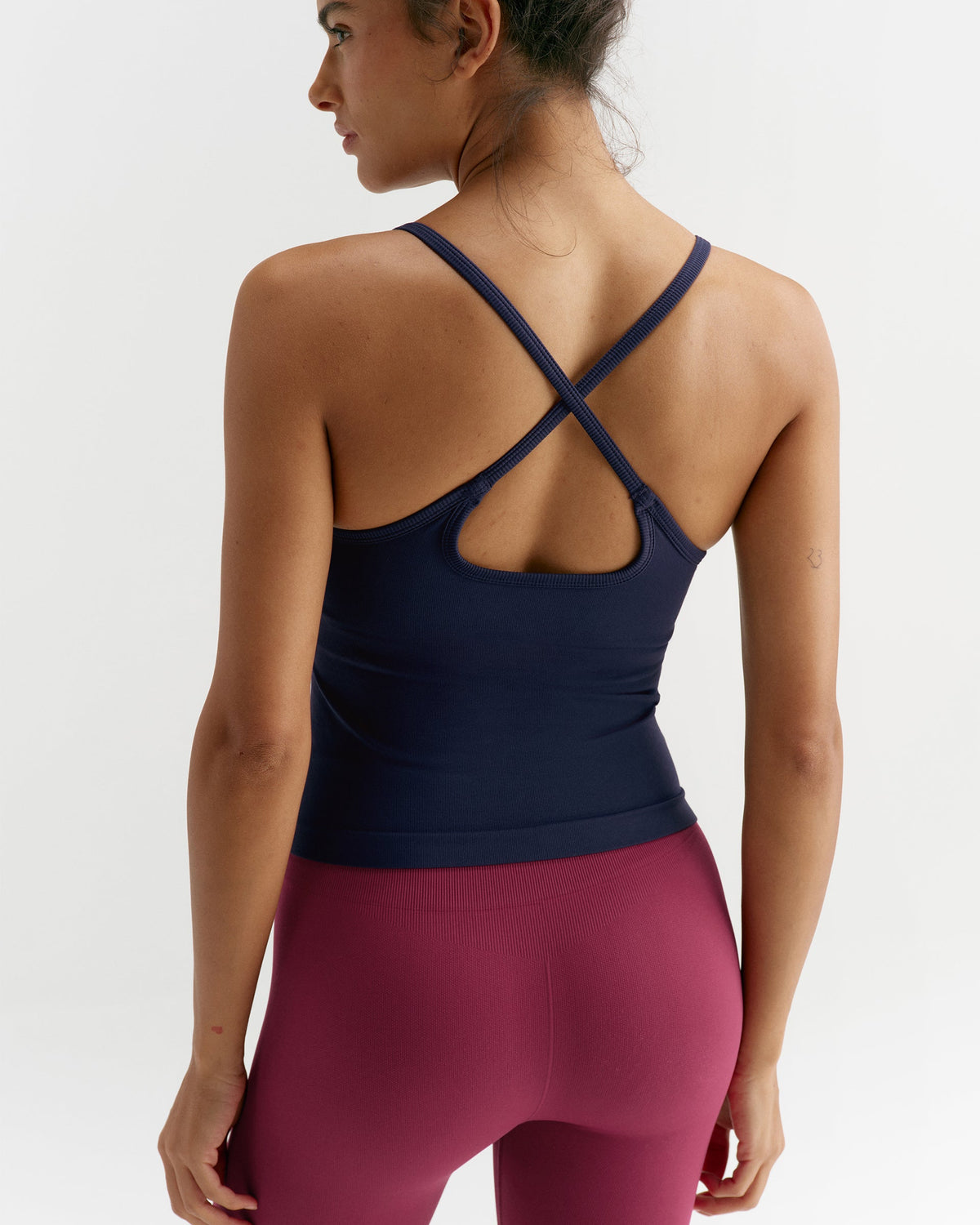 Classic Seamless Cross Back Tank Top - Navy Blue