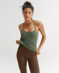 Classic Seamless Cross Back Tank Top - Thyme Green