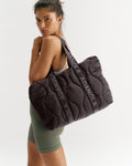 Branded Strap Quilted Nylon Bag - Coffee Bean