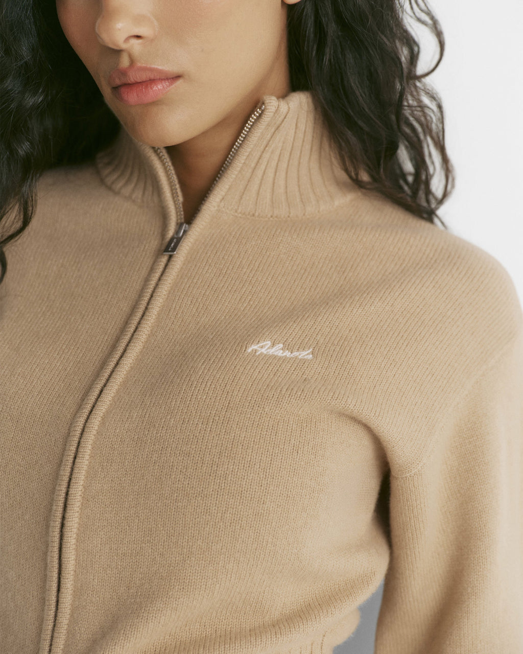 Knit Zip Through Sweatshirt - Warm Beige
