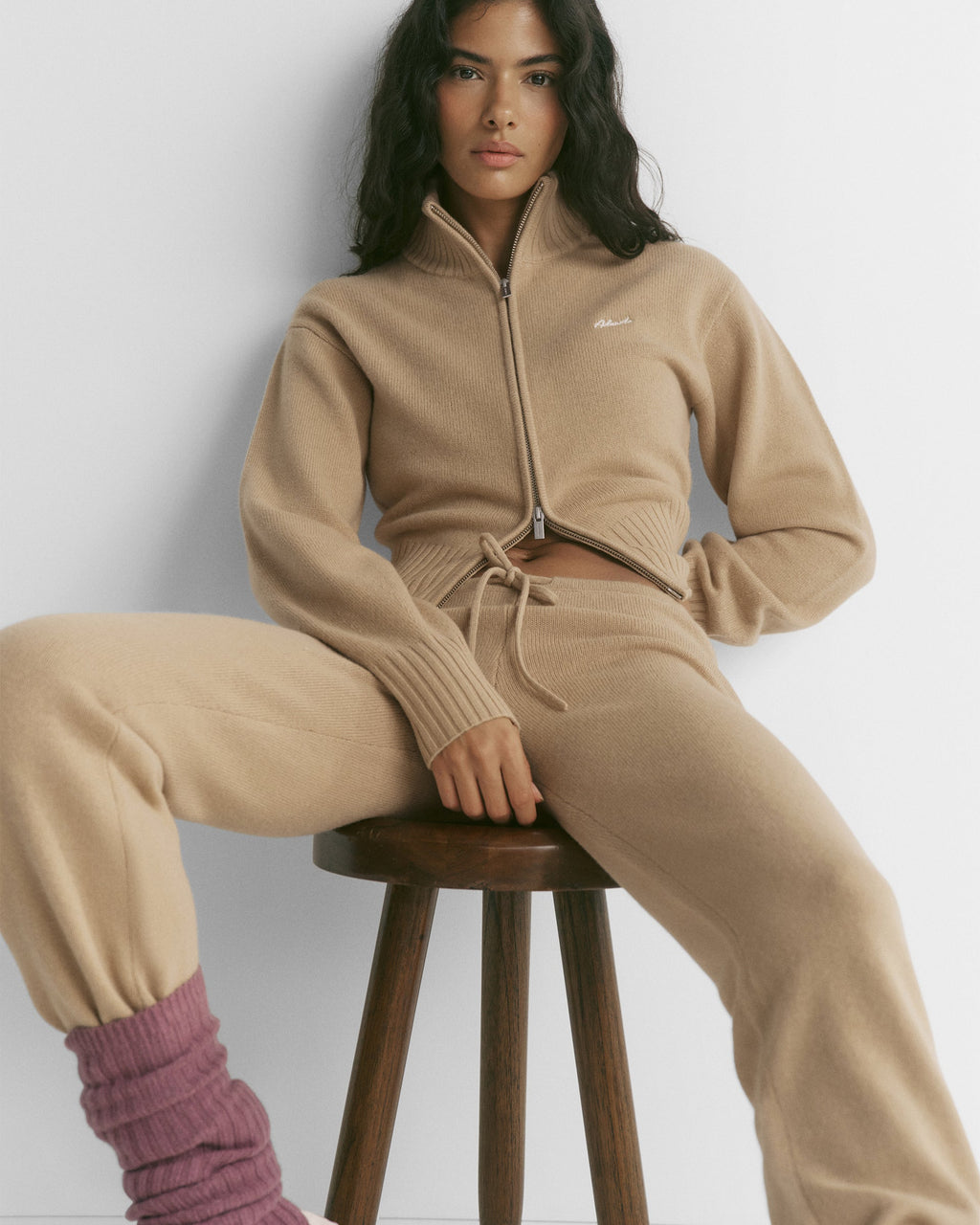 Knit Zip Through Sweatshirt - Warm Beige