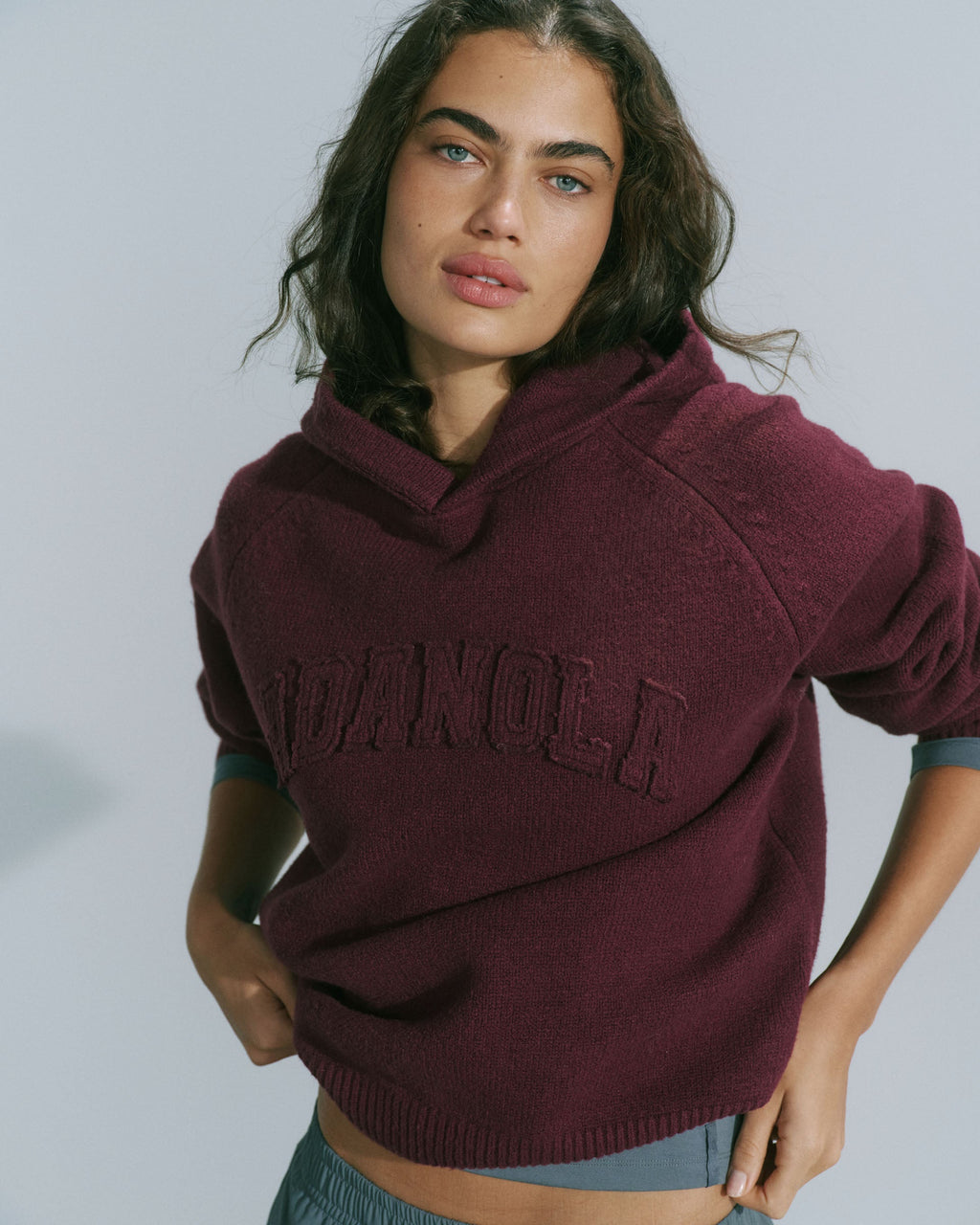 Oversized Knit Hoodie - Damson
