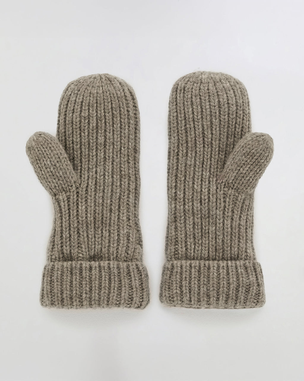 Rib Knit Fleece Lined Mittens - Stone Marl