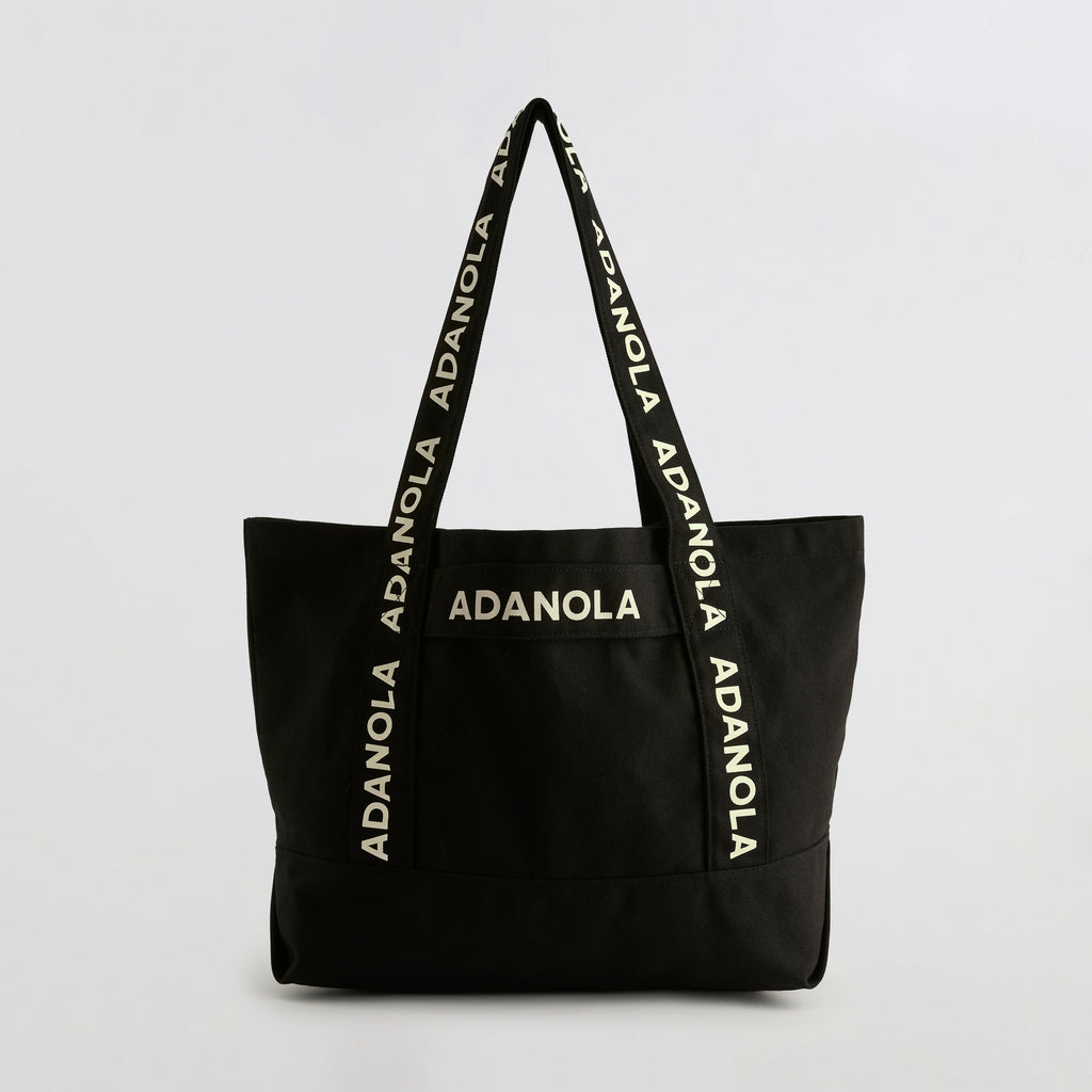 Branded Strap Tote Bag - Black/Cream