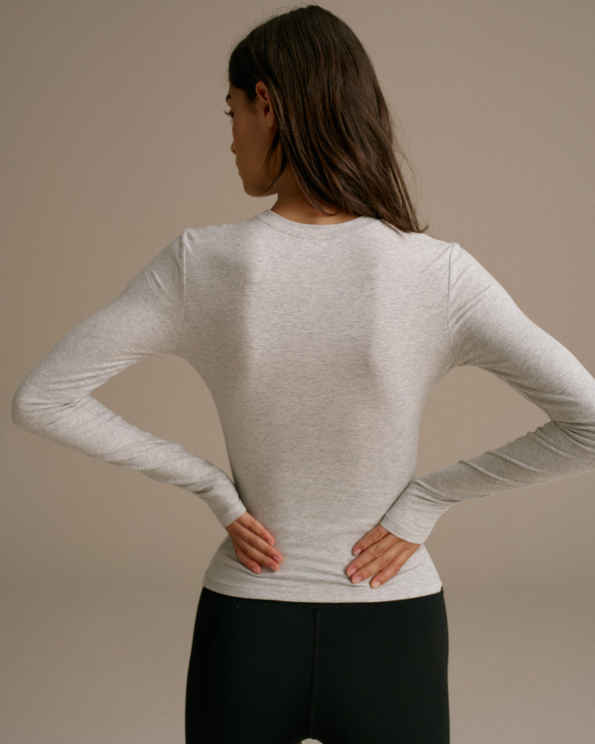 Cotton Long Sleeve Top - Grey Melange