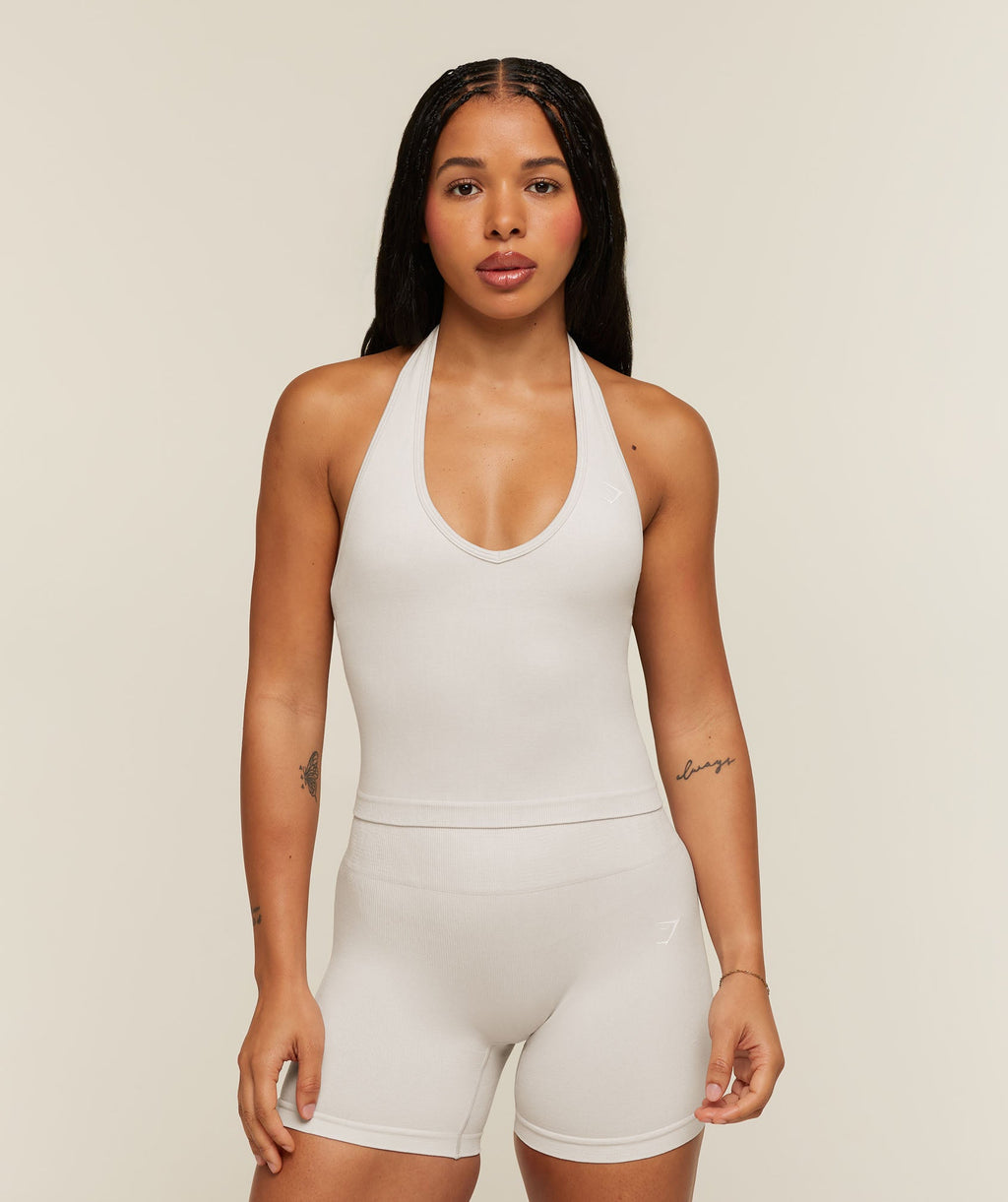Gymshark Adapt Animal x Whitney Halter Neck Shelf Cami - Mist Grey/Soft White