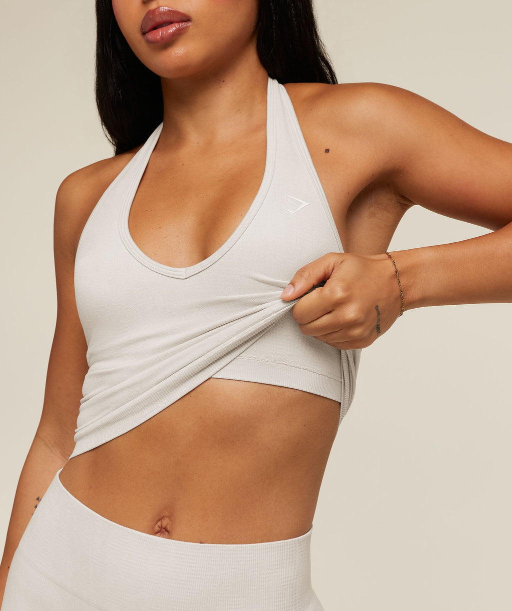 Gymshark Adapt Animal x Whitney Halter Neck Shelf Cami - Mist Grey/Soft White