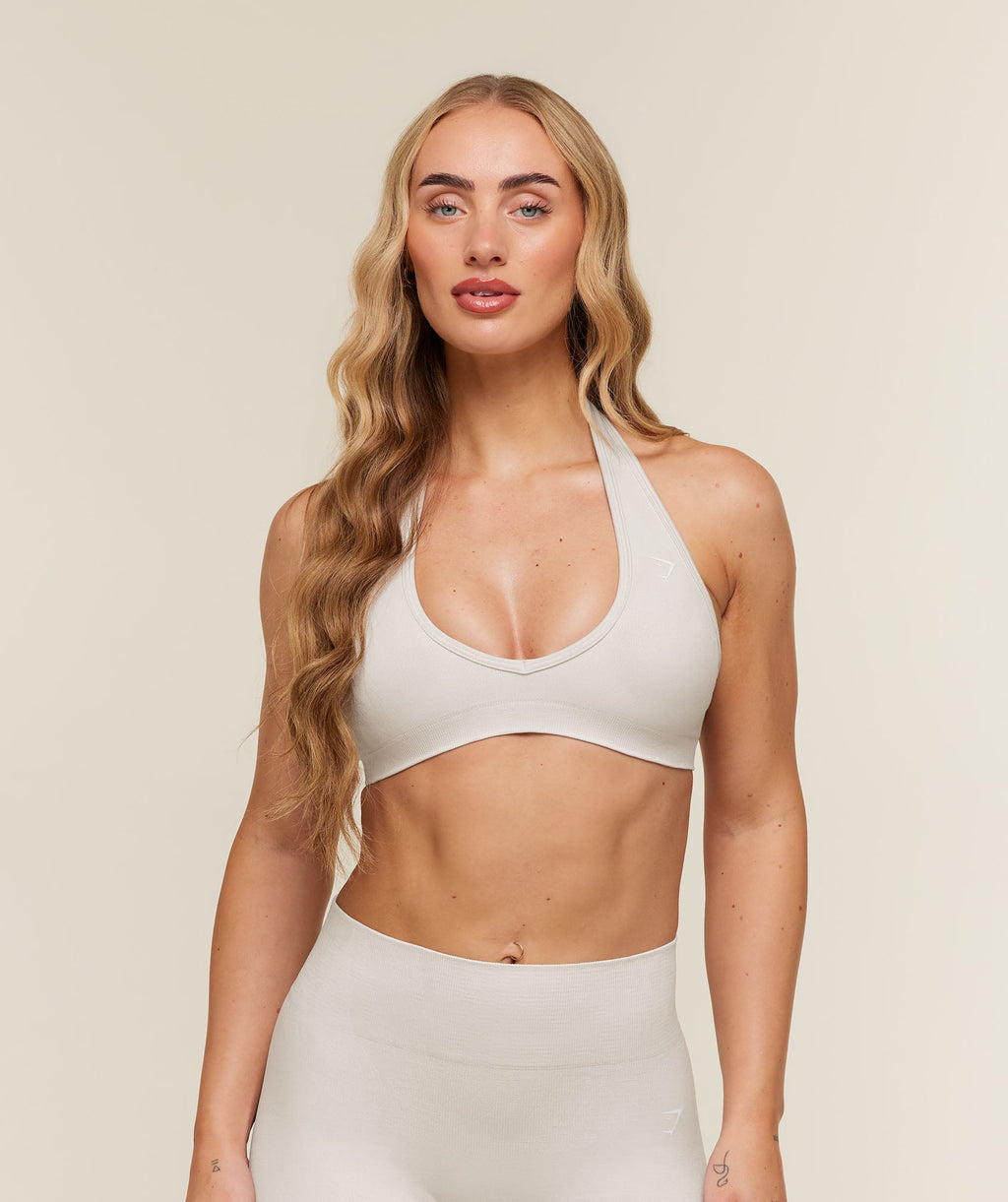 Gymshark Adapt Animal x Whitney Halter Neck Sports Bra - Mist Grey/Soft White