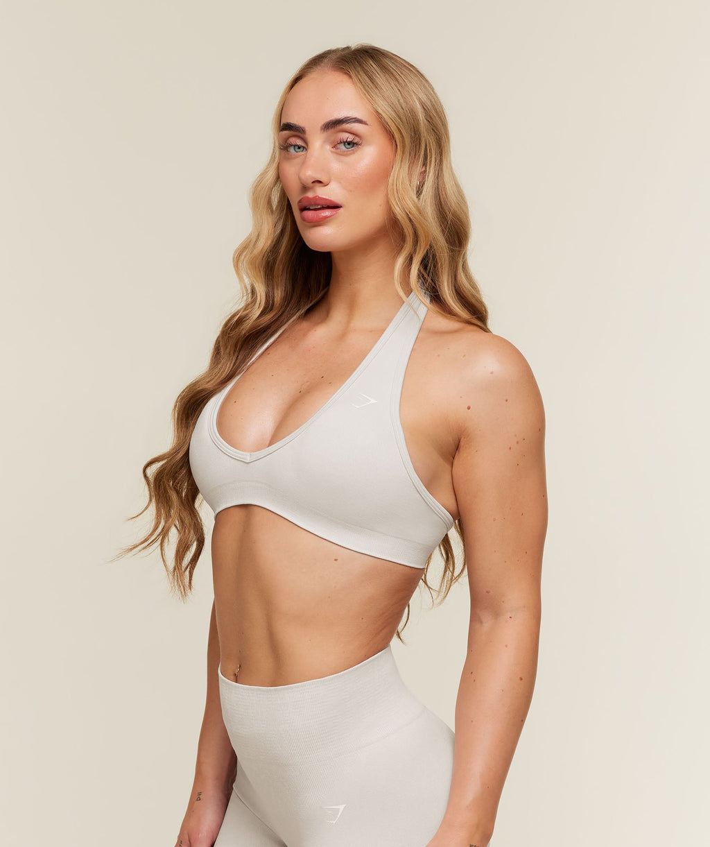Gymshark Adapt Animal x Whitney Halter Neck Sports Bra - Mist Grey/Soft White