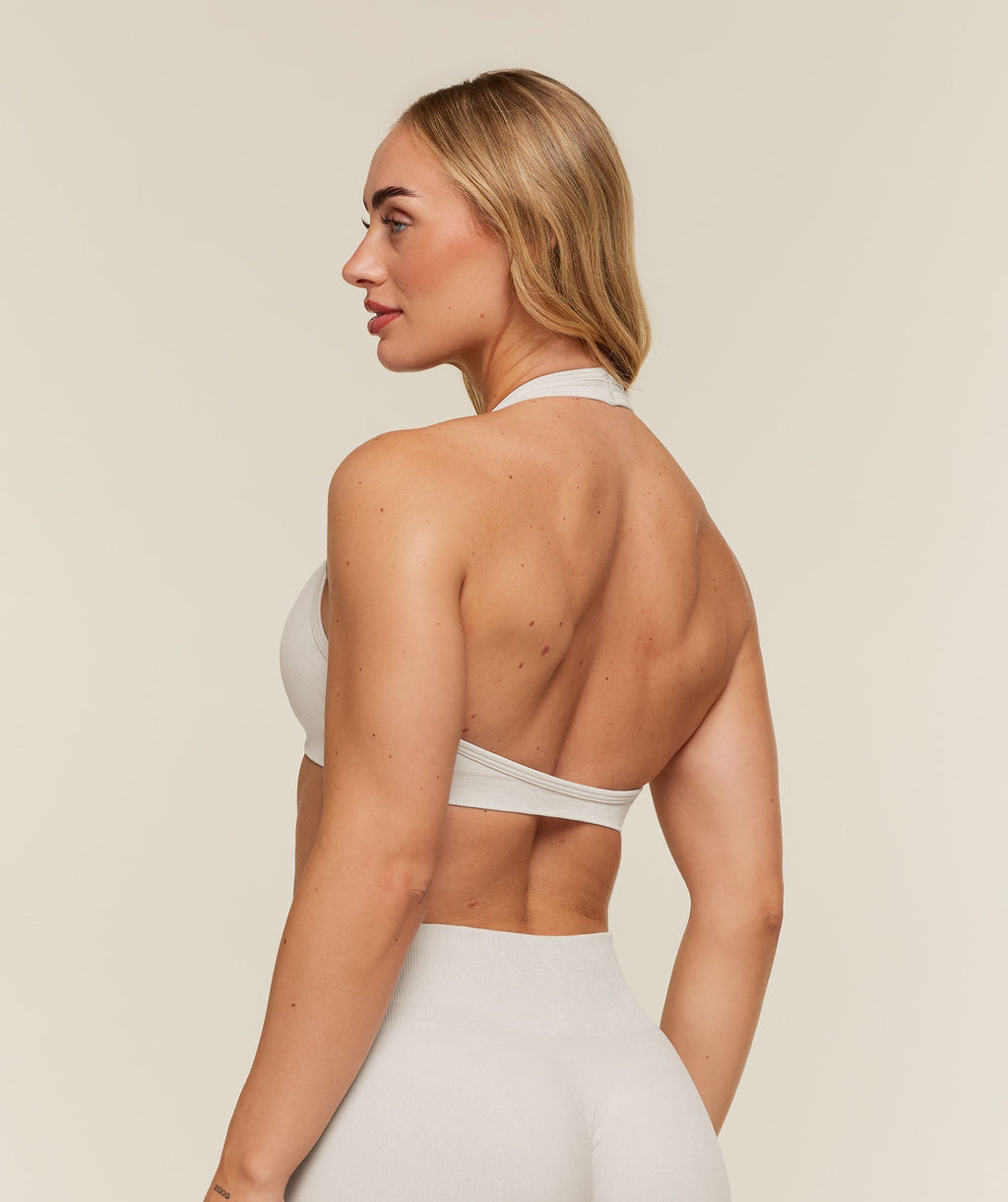 Gymshark Adapt Animal x Whitney Halter Neck Sports Bra - Mist Grey/Soft White