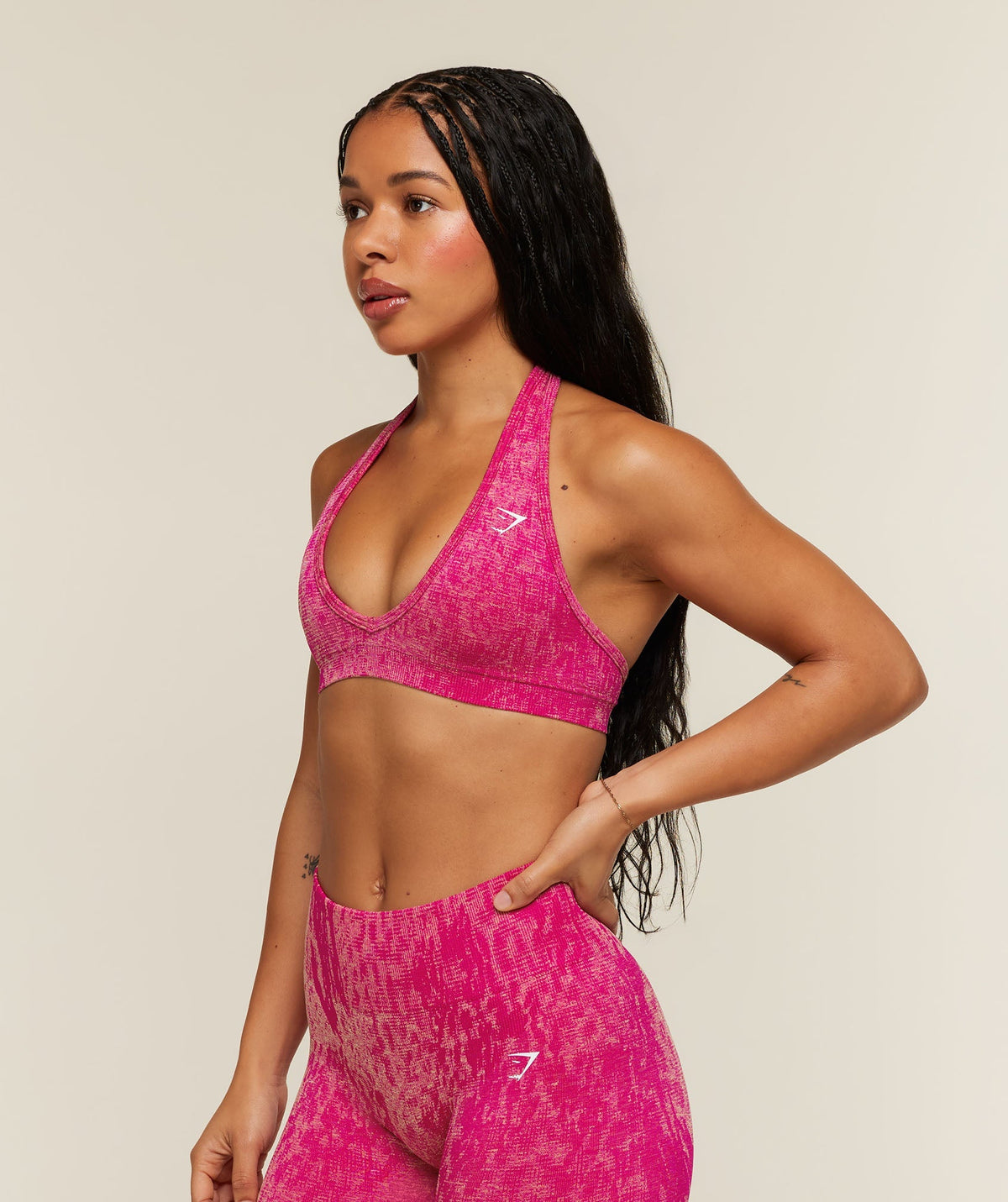 Gymshark Adapt Animal x Whitney Halter Neck Sports Bra - Performance Pink/Butter Yellow