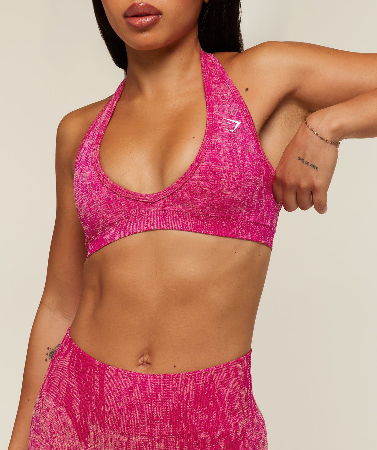 Gymshark Adapt Animal x Whitney Halter Neck Sports Bra - Performance Pink/Butter Yellow