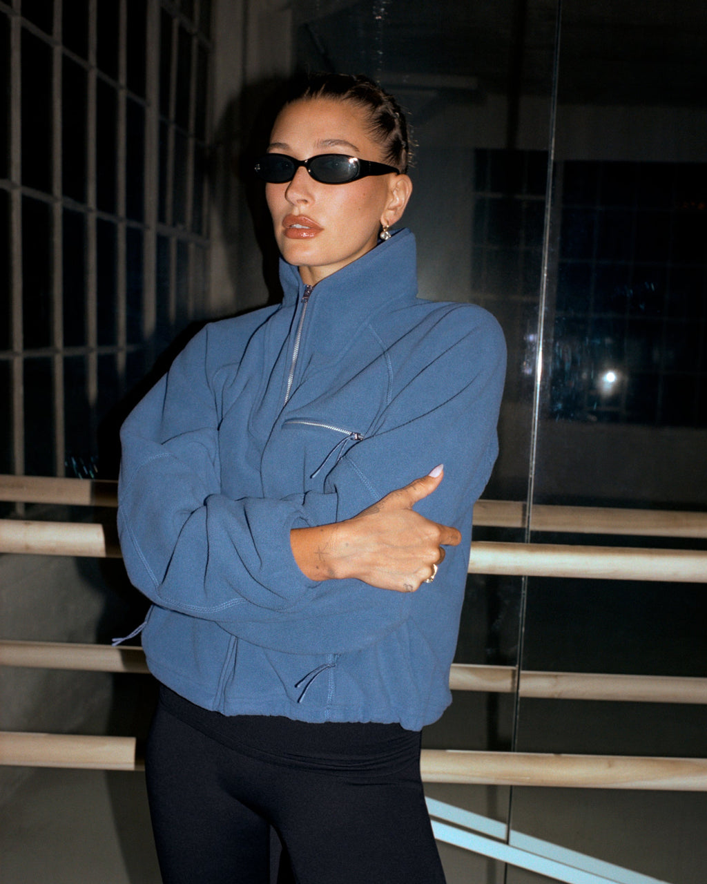 Funnel Neck Polar Fleece - Denim Blue