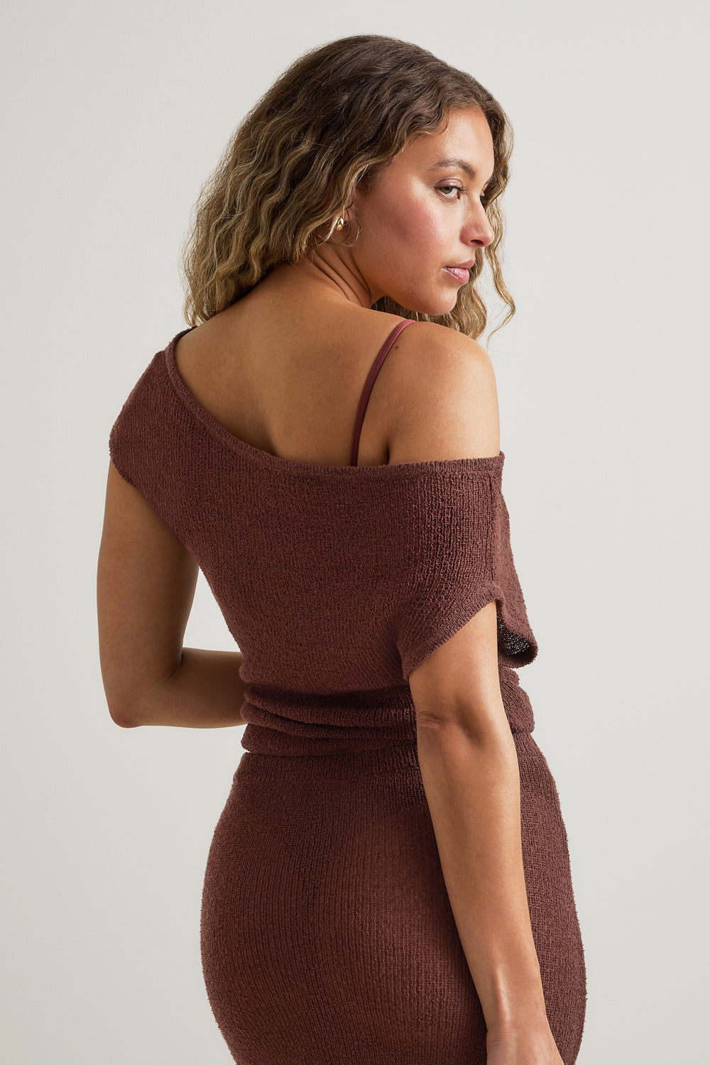 Beach Knit Asymmetric Top - Brown