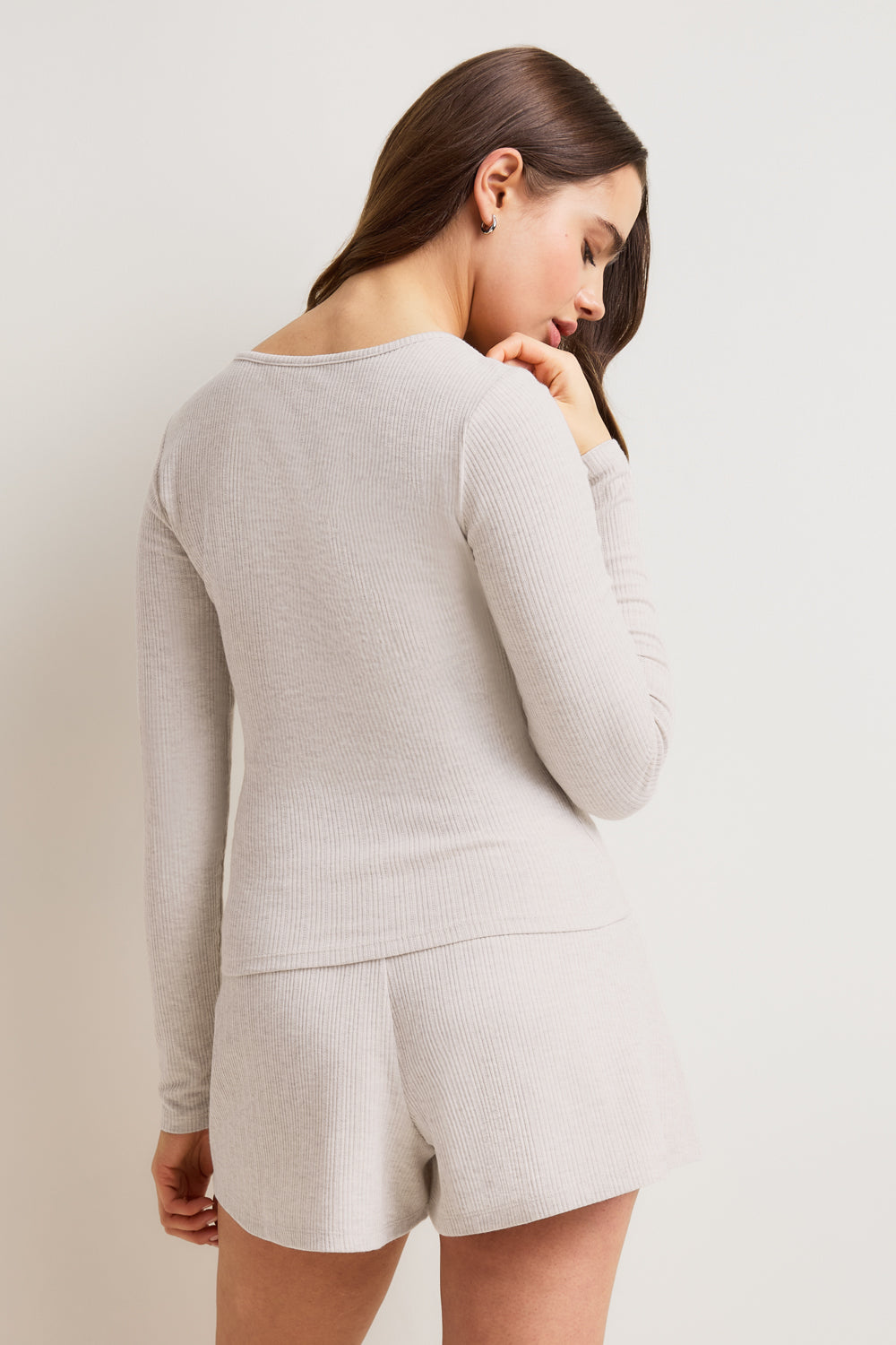 Button Pyjama Shorts - Oat Marl