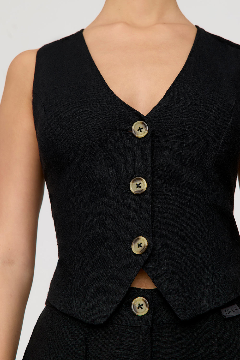 Cyprus Linen Blend Tailored Waistcoat - Shadow Black